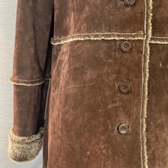 Express Y2K Penny Lane Genuine Suede Leather Faux Fur Coat reversible L - Picture 3 of 8